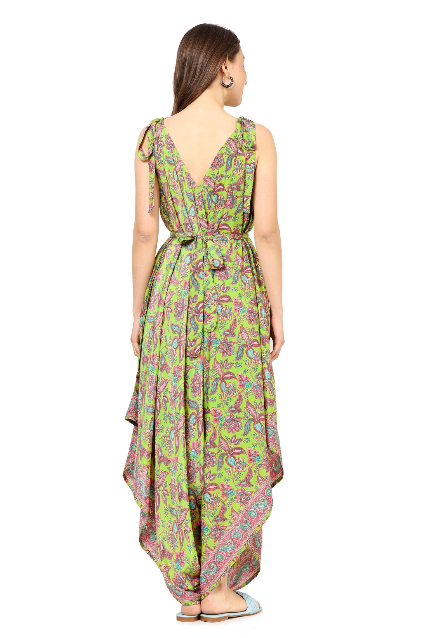 Yash Gallery Women's Floral Printed Dhoti Style Drape Dress