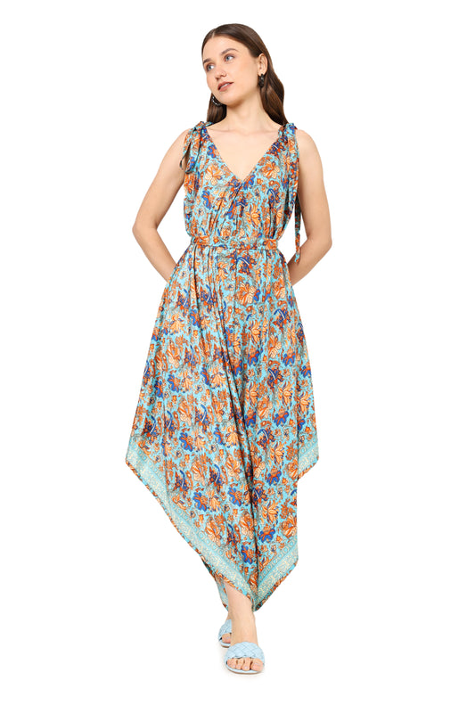 Yash Gallery Women's Floral Printed Dhoti Style Drape Dress