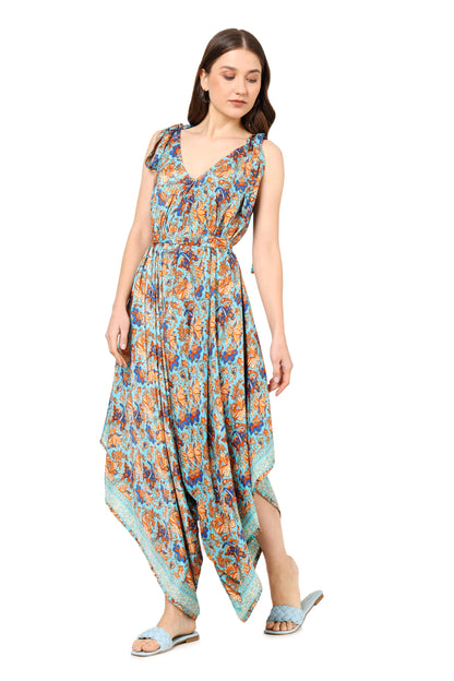 Yash Gallery Women's Floral Printed Dhoti Style Drape Dress