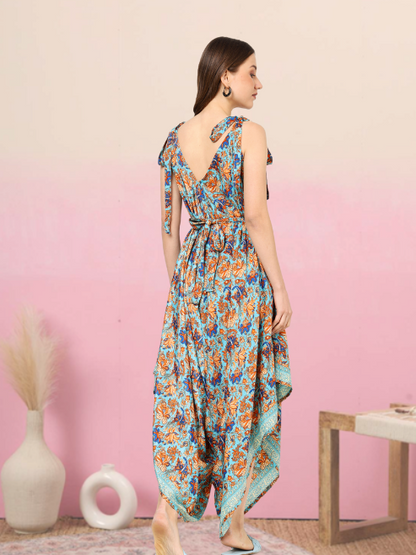 yash gallery womens multi floral printed dhoti style drape dress multi
