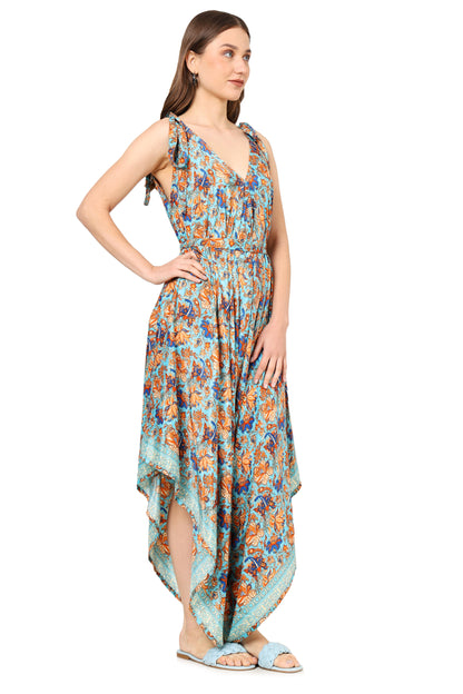 Yash Gallery Women's Floral Printed Dhoti Style Drape Dress