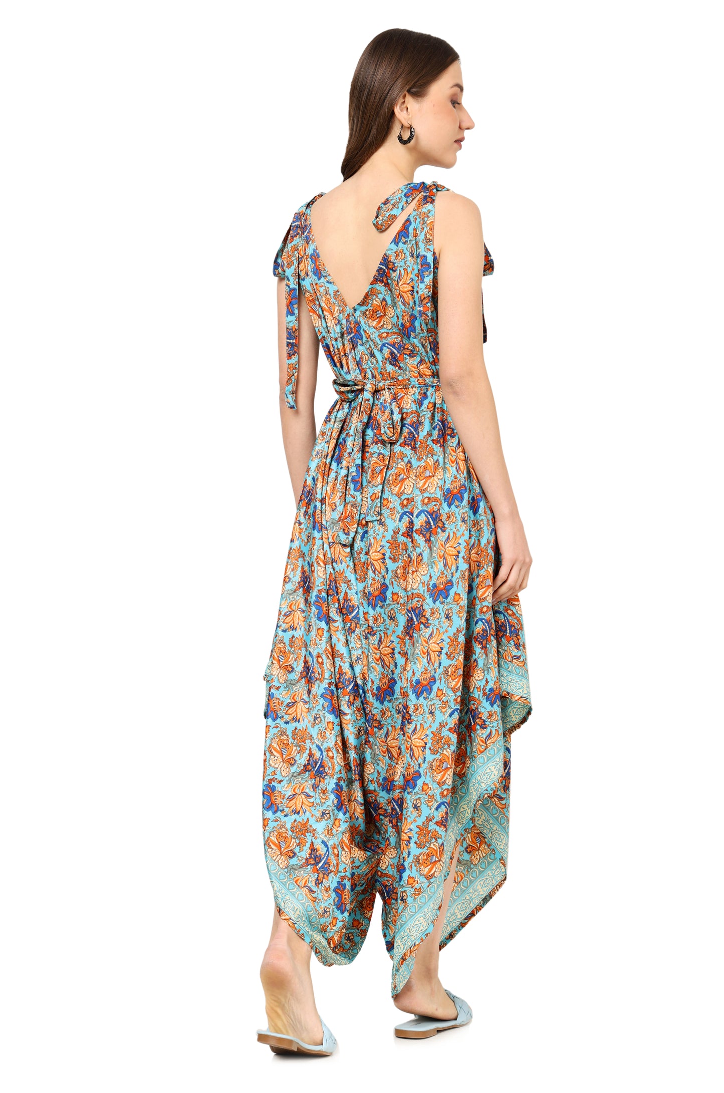 Yash Gallery Women's Floral Printed Dhoti Style Drape Dress