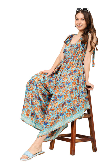 Yash Gallery Women's Floral Printed Dhoti Style Drape Dress