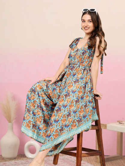 yash gallery womens multi floral printed dhoti style drape dress multi