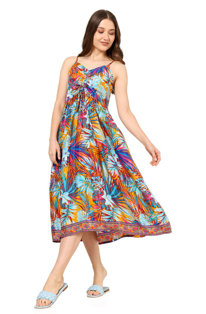 Yash Gallery Women's Multi Tropical Printed Flared Dress (Multi)