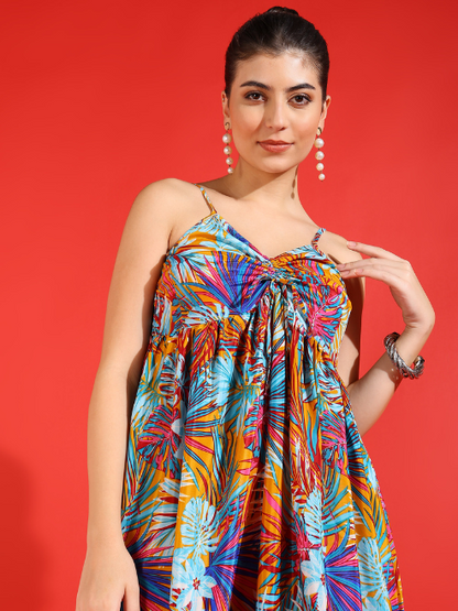 yash gallery womens multi tropical printed flared dress multi
