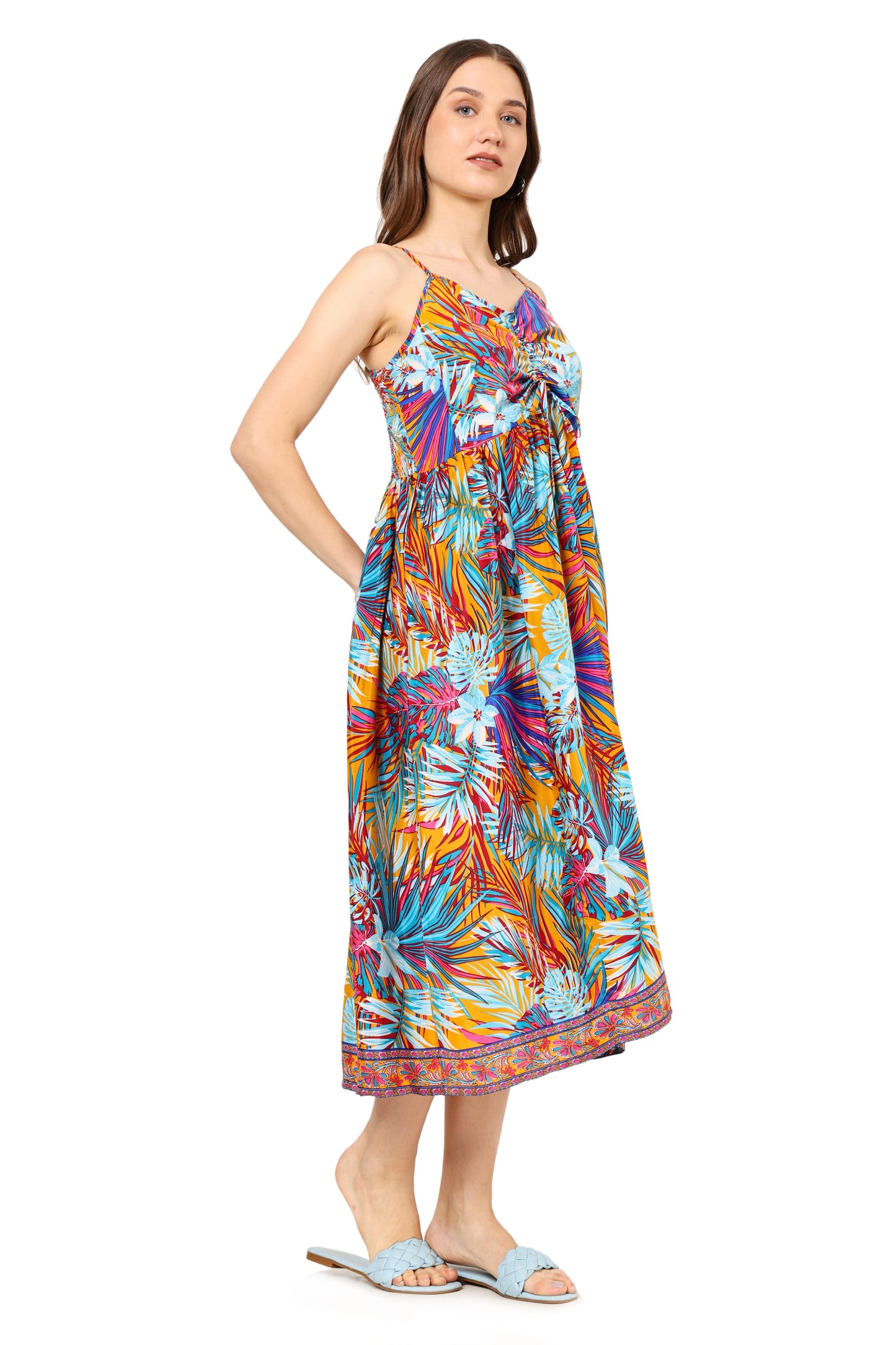 Yash Gallery Women's Multi Tropical Printed Flared Dress (Multi)