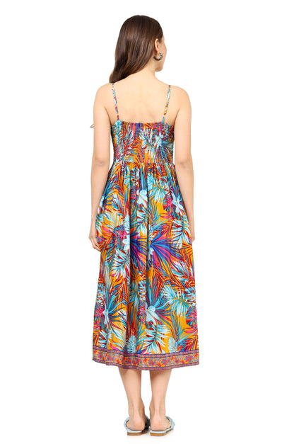 Yash Gallery Women's Multi Tropical Printed Flared Dress (Multi)