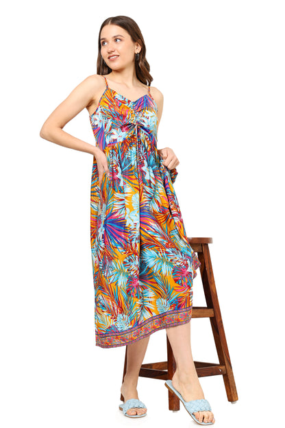 Yash Gallery Women's Multi Tropical Printed Flared Dress (Multi)