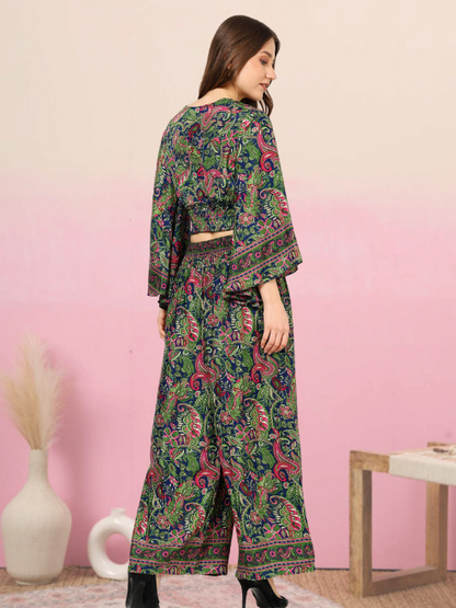 yash gallery womens green floral printed smoking embroidered co ord set green