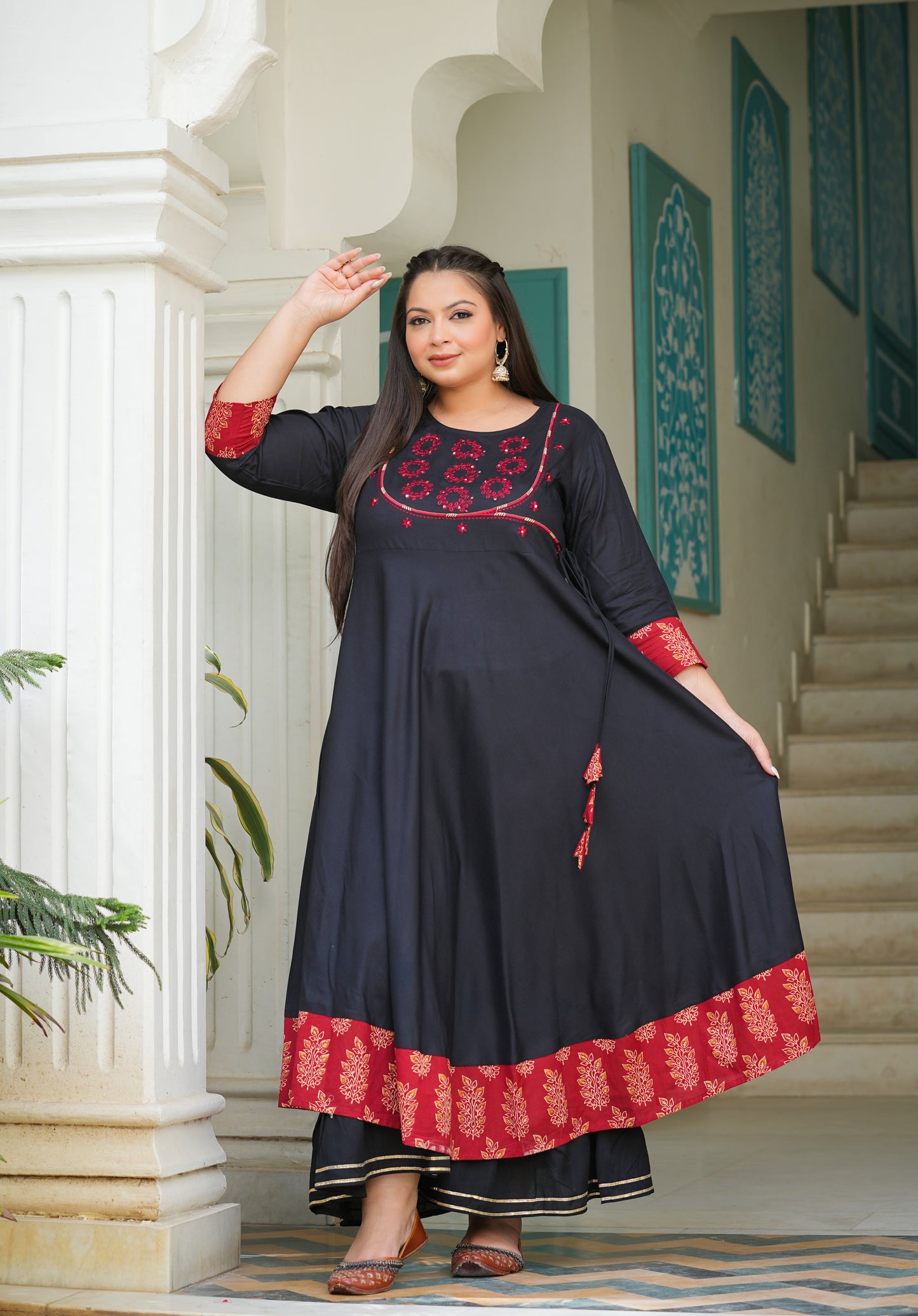 Cotton Slub Sequin Work Angrakha Kurta