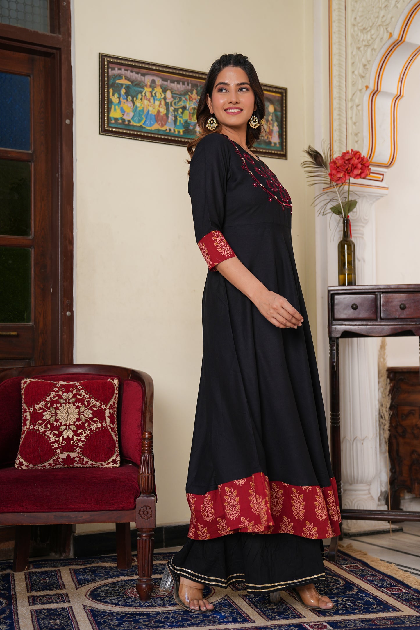 Cotton Slub Sequin Work Angrakha Kurta