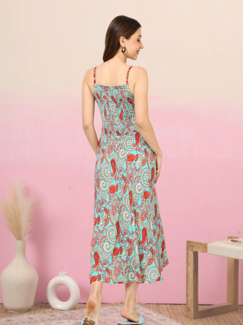 yash gallery womens green floral smoking embroidered flared dress green