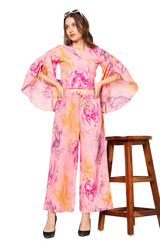 Yash Gallery Women's Pink Tie & Dye Printed Co-Ord Set (Pink)