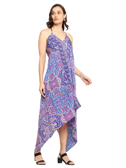 Yash Gallery Women's Blue Floral Flared & Fitted Dress (Blue)