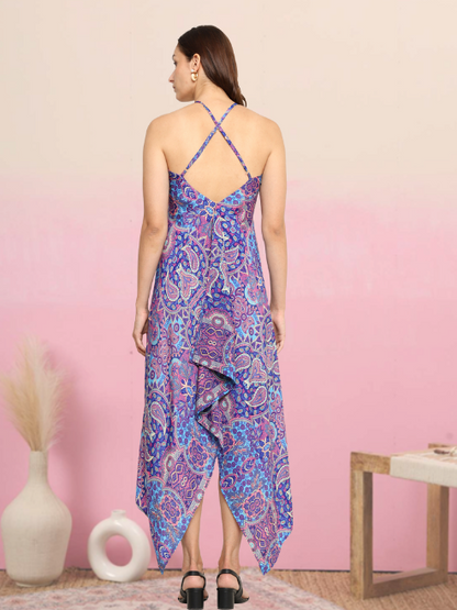 yash gallery womens blue floral flared fitted dress blue