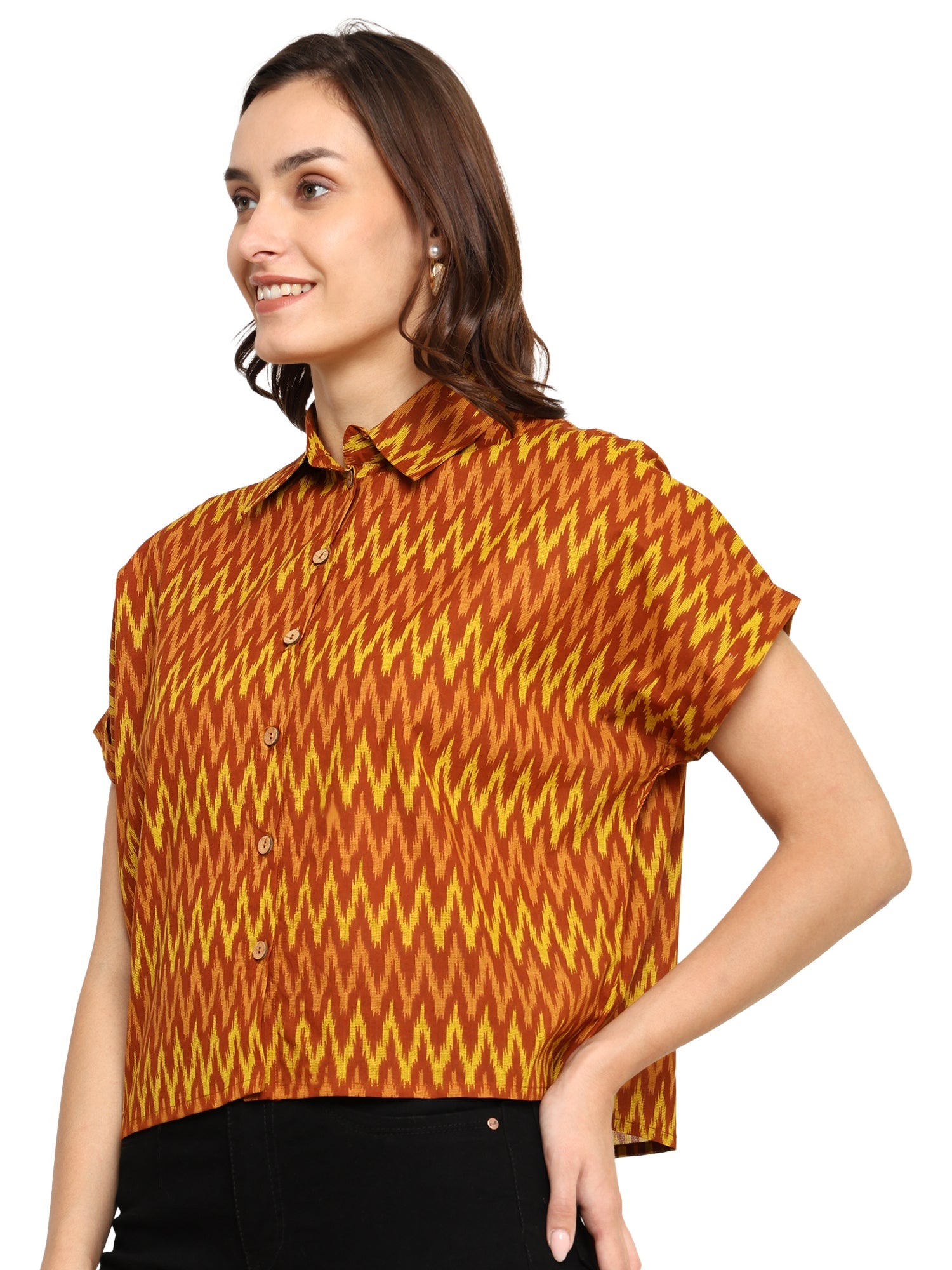 yash gallery womens geometrical printed oversized shirt