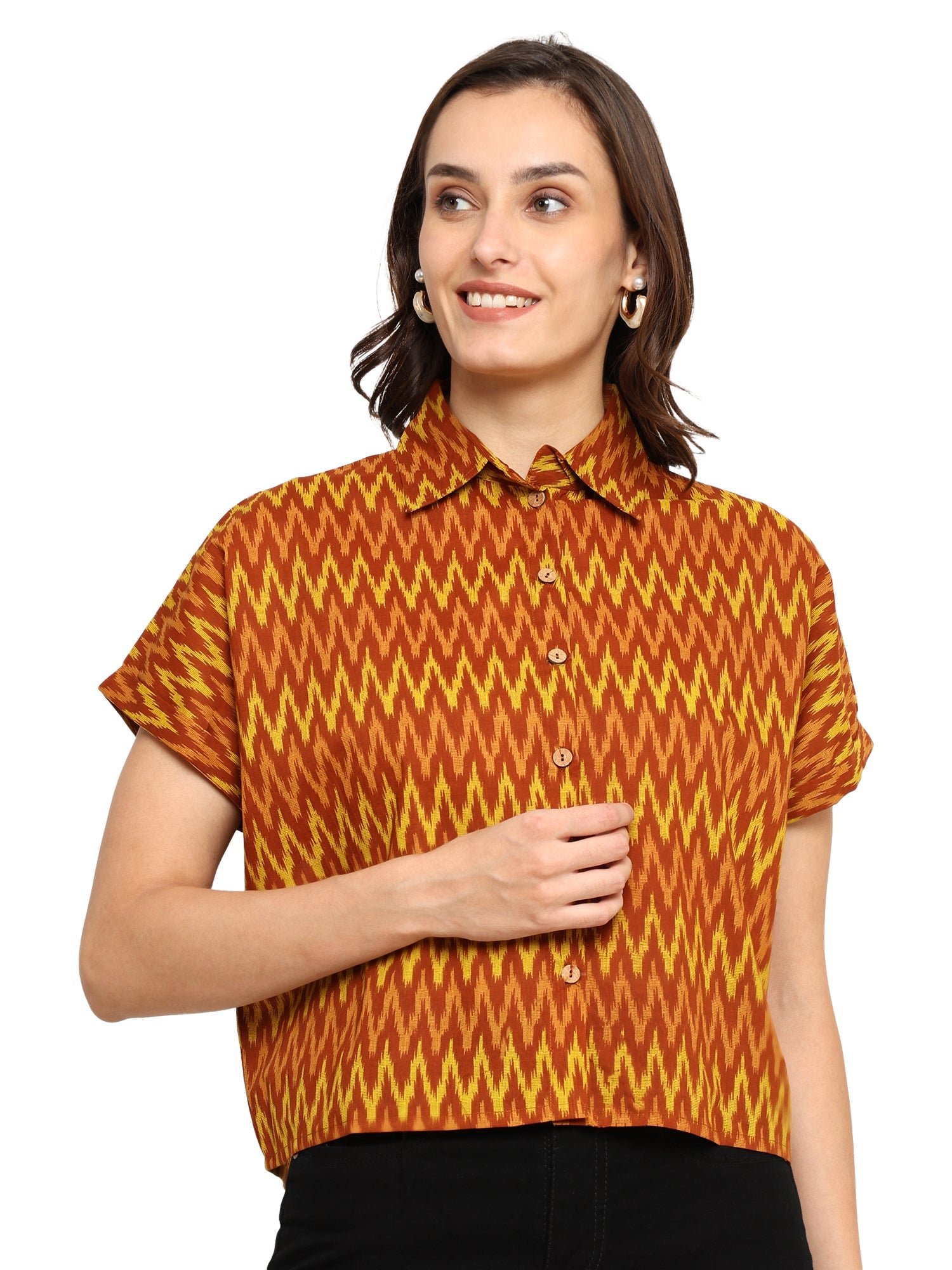 yash gallery womens geometrical printed oversized shirt