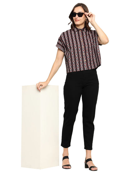 akiko womens black geomatrical printed oversized shirt black