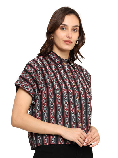 akiko womens black geomatrical printed oversized shirt black