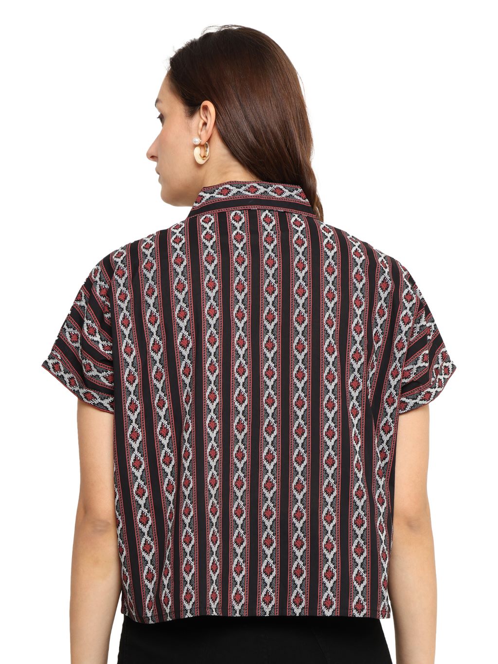 akiko womens black geomatrical printed oversized shirt black