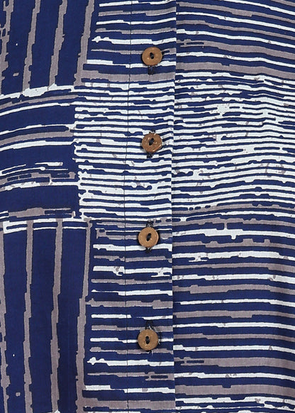 Yash Gallery Women's Cotton Geometrical Printed Half Sleeve Regular fit Collared Shirt (Blue)