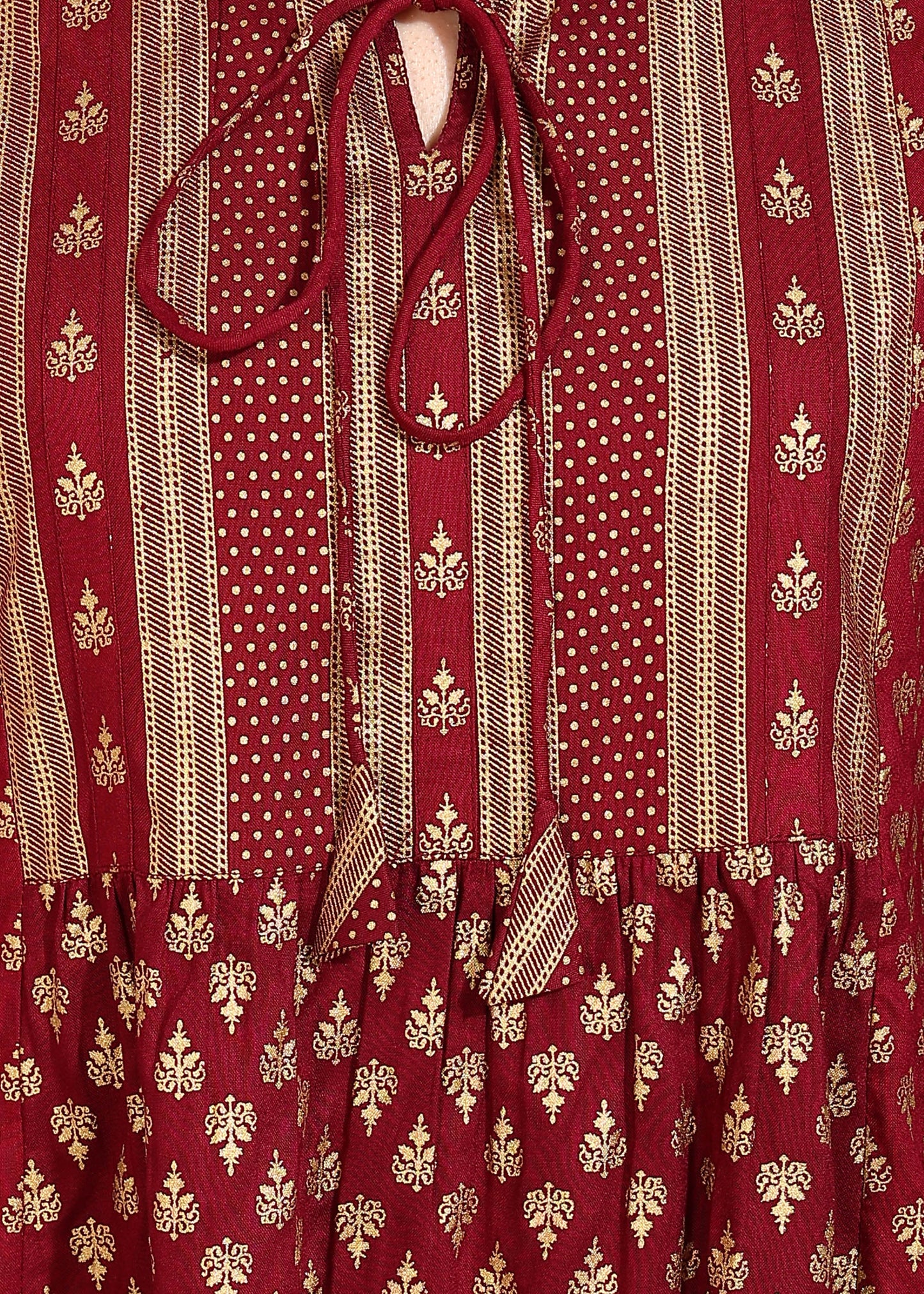 Yash Gallery Women's Plus  Size  Wine  Rayon Foil Print  Mid Thigh Length  3/4th  Heavy Yoke with Gather Short Kurti (Wine)