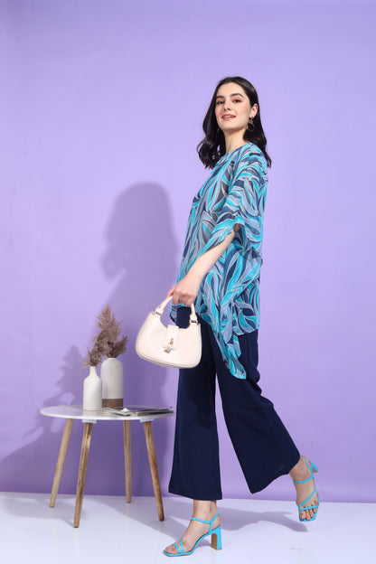 Yash Gallery Women's Georgette Printed Kaftan Top with Solid Wide-Leg Palazzo Pants – Stylish Western Co-ord Set