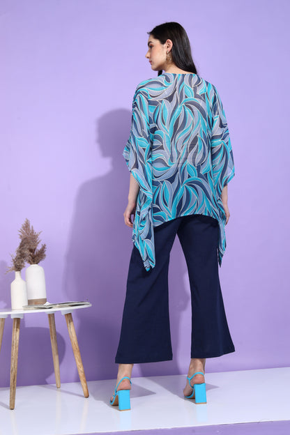 Yash Gallery Women's Georgette Printed Kaftan Top with Solid Wide-Leg Palazzo Pants – Stylish Western Co-ord Set