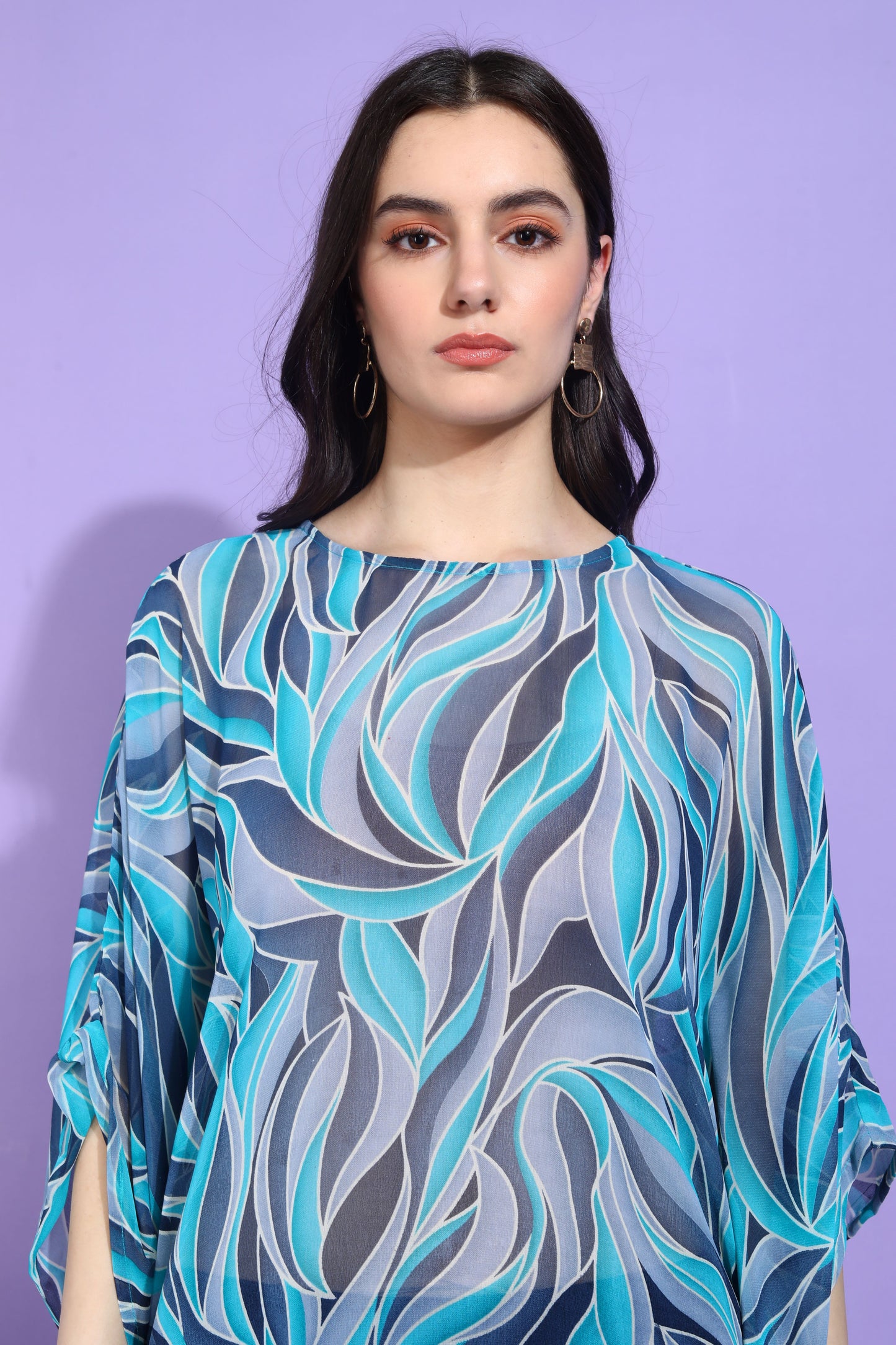 Yash Gallery Women's Georgette Printed Kaftan Top with Solid Wide-Leg Palazzo Pants – Stylish Western Co-ord Set