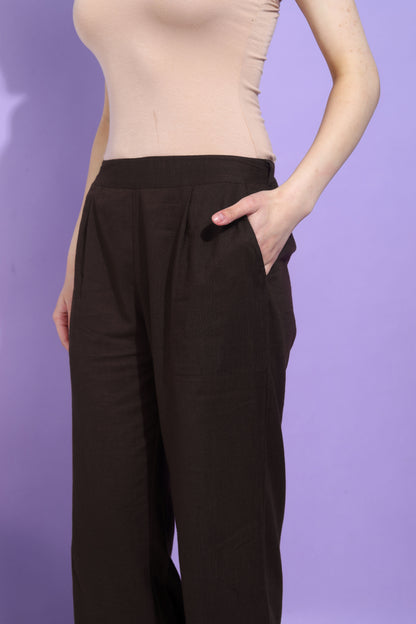 Yash Gallery Women's Georgette Printed Kaftan Top with Solid Brown Wide-Leg Palazzo Pants – Elegant Co-ord Set