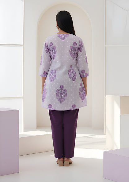 Yash Gallery Women’s Cotton Printed A-Line Kurti with Front Pleat and Fabric Buttons