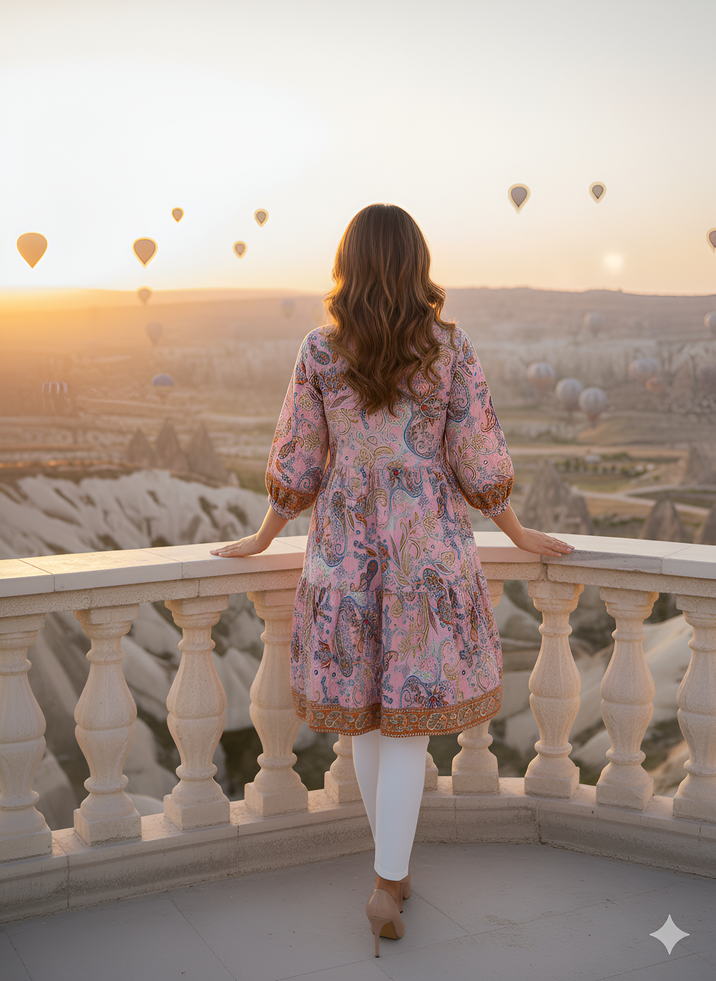 Yash Gallery Women’s Polyester Tiered Printed Ethnic Tunic with 3/4 Sleeves & Mandarin Collar