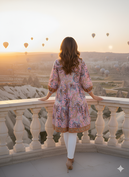 Yash Gallery Women’s Polyester Tiered Printed Ethnic Tunic with 3/4 Sleeves & Mandarin Collar