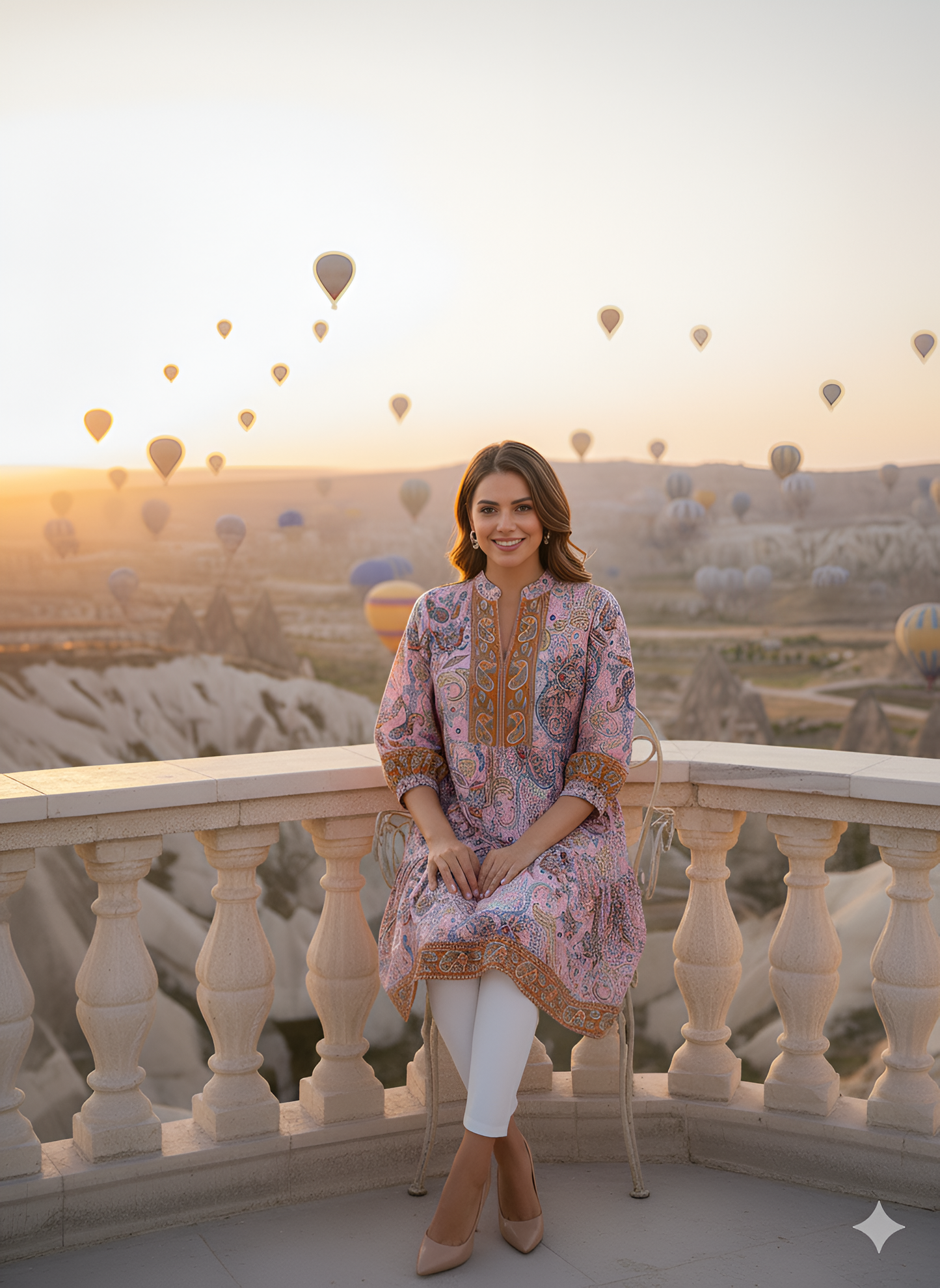 Yash Gallery Women’s Polyester Tiered Printed Ethnic Tunic with 3/4 Sleeves & Mandarin Collar