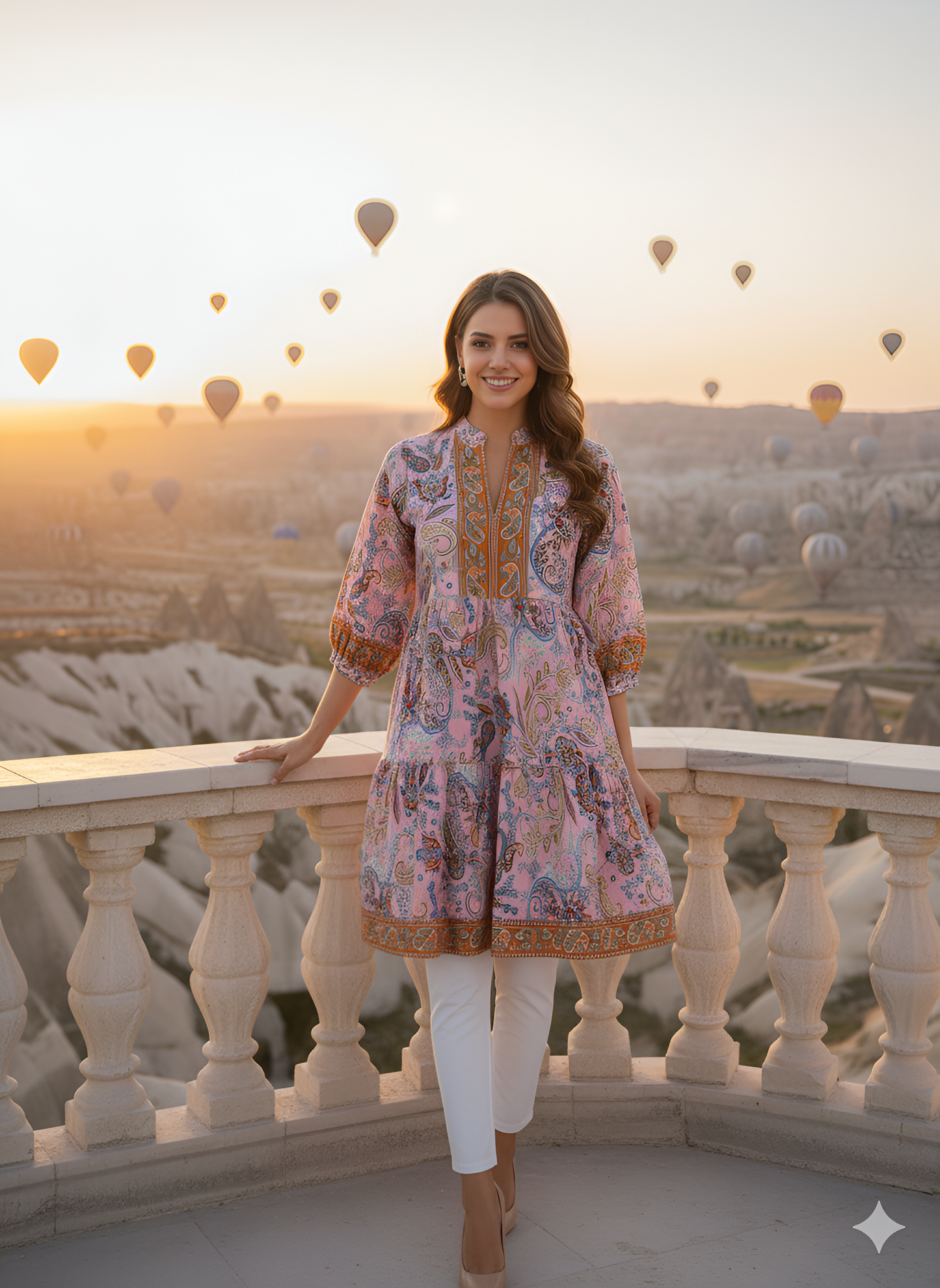 Yash Gallery Women’s Polyester Tiered Printed Ethnic Tunic with 3/4 Sleeves & Mandarin Collar