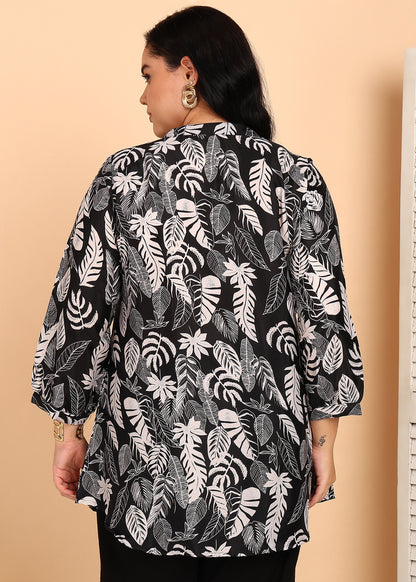 Yash Gallery Women’s Polyester Marble Print Kurti Mandarin Collar with Pintuck Pleats  3/4th Sleeve