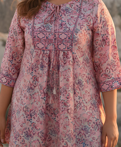 Yash Gallery Women’s Microfiber Printed Short Kurta Tie-Up Keyhole Neck, 3/4 Sleeves (Multi)