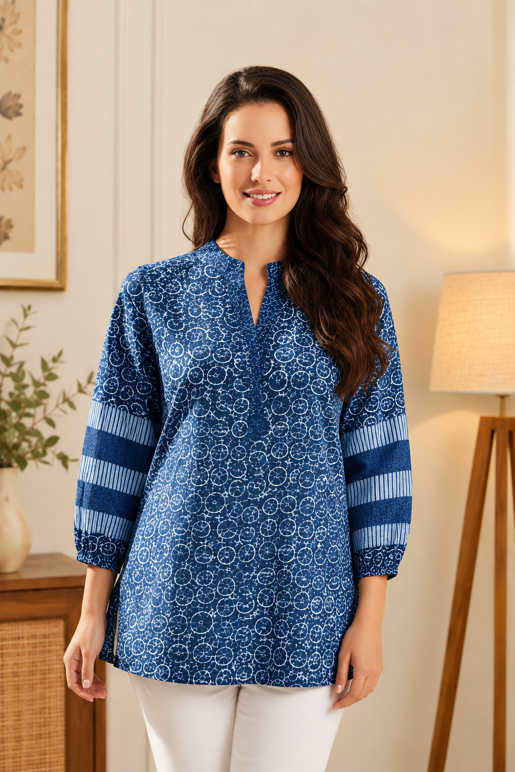Yash Gallery Women’s Cambric Cotton Geomatrical Print Top