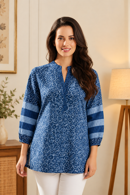 Yash Gallery Women’s Cambric Cotton Geomatrical Print Top