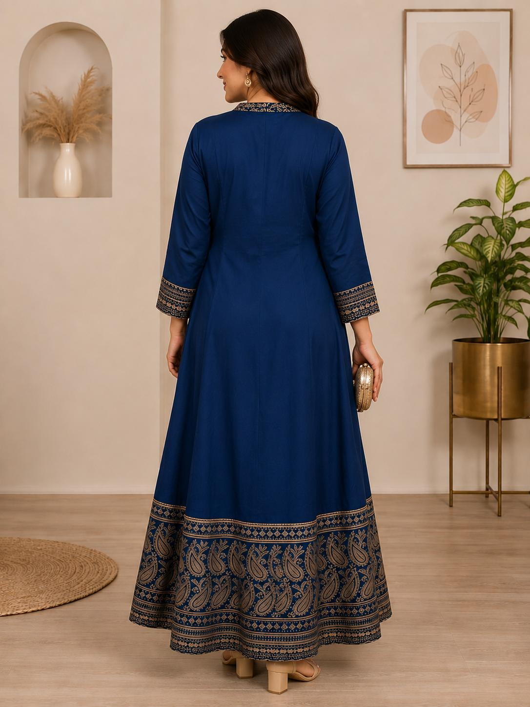 Rayon & Cotton Cambric Zig-Zag Printed A-line Kurta