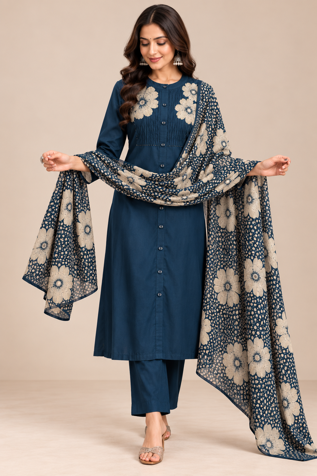 Yash Gallery Women Cotton Floral Kurta Pant & Printed Dupatta 3-Piece Set