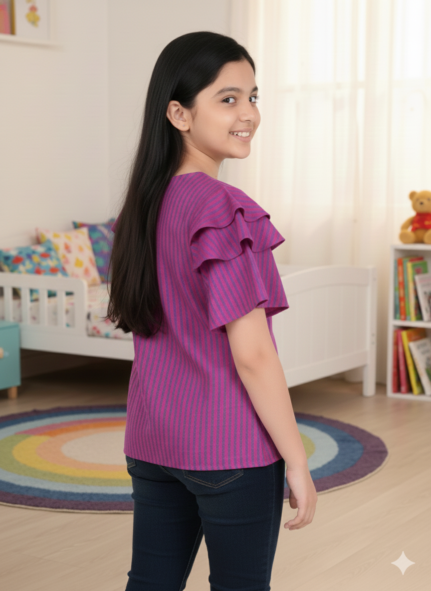 YASH GALLERY Kids Viscose Stripe Regular Top (Purple)