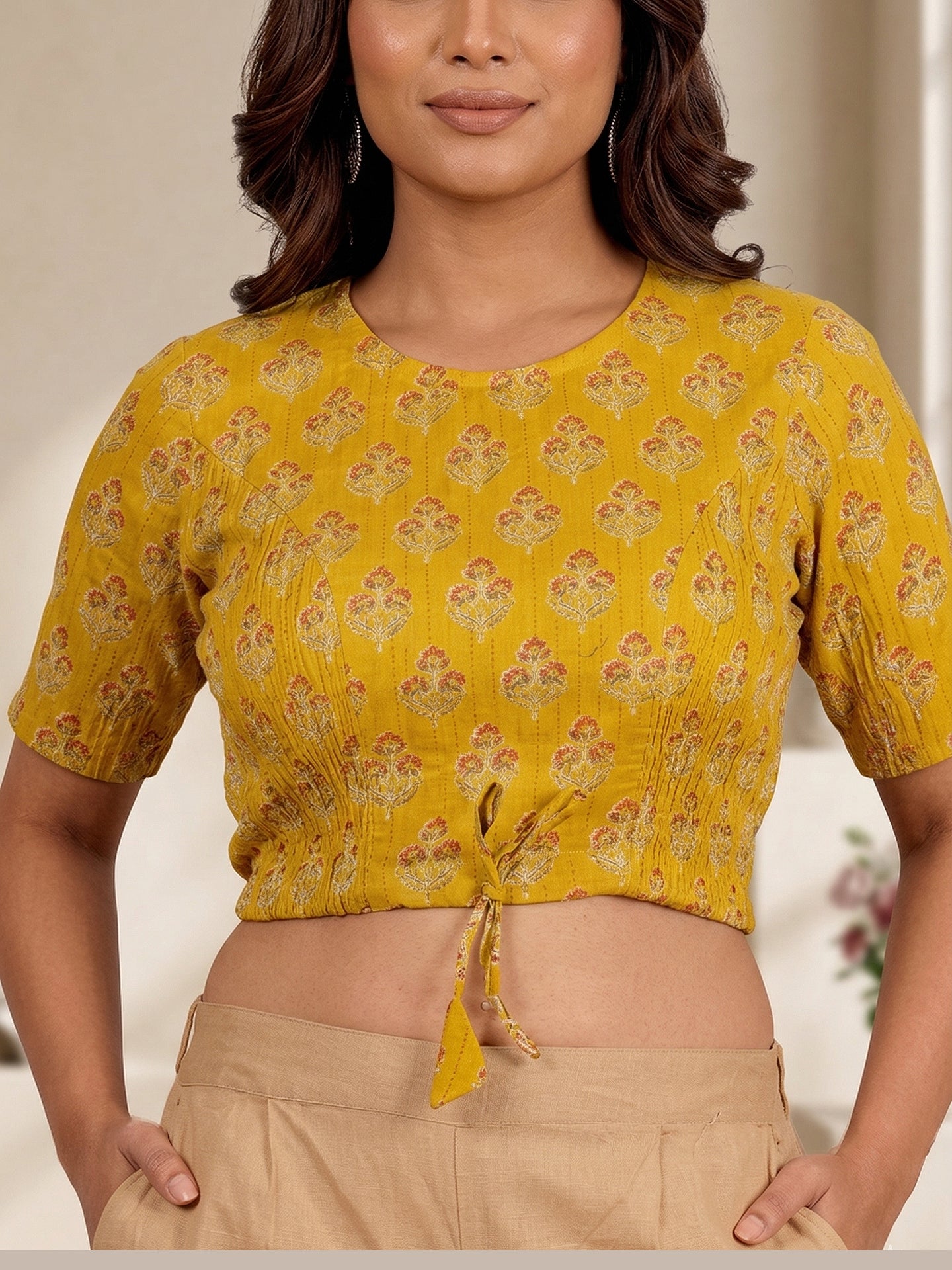 YASH GALLERY Women's Cotton Floral Printed Regular Blouse