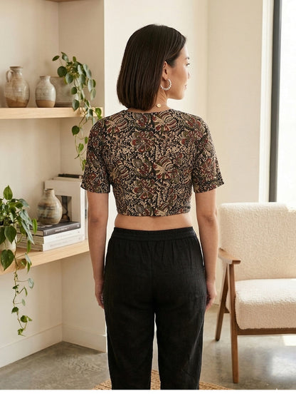 YASH GALLERY Women's Cotton Golden Floral Buti Printed Regular Blouse