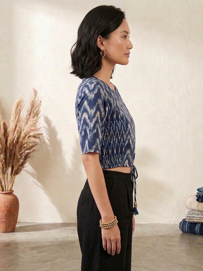 YASH GALLERY Women's Cotton Zig-Zag Printed Regular Blouse (Blue)