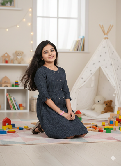 YASH GALLERY Kids Kantha Cotton Stripes Printed Regular Tunic