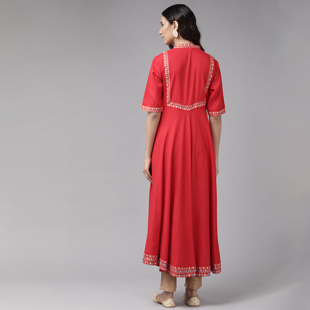 Rayon Pintucks Anarkali Kurta (Red)