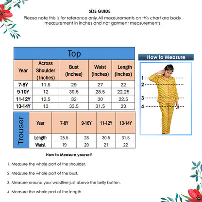 YASH GALLERY Kids Cotton Slub Floral Printed Night Suit