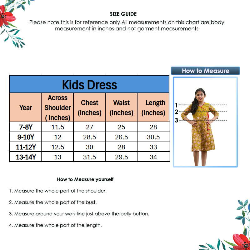 YASH GALLERY Kids Floral Printed Angrakha Dress (Green)
